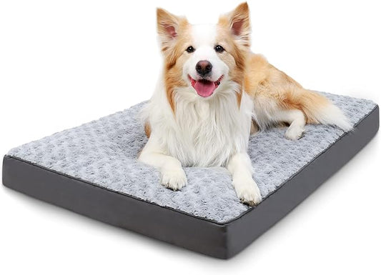 Waterproof Jumbo Dog Crate Bed for Extra Large Dogs - Rose Velvet Soft Fluffy Washable With Removable Cover & Anti-Slip Bottom, 53 x 36 Inch, Light Gray
