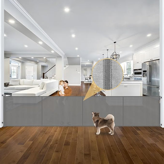Reinforced 42" Tall Retractable Dog Gate Mesh Baby Fence Gate, 16 Ft Long Baby Gates Indoor Extra Long Gates for Kids or Pets, Outdoor Retractable Gate with Support Rods - Prevent Crawling Under, Gray