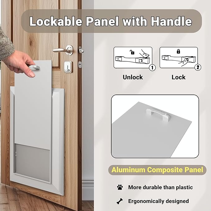 Aluminum Dog Door for Exterior, Cutout Size 14 1/2''W x 25 1/8''H, Heavy Duty Magnetic Double Flap for Extreme Weather, Energy-Efficient, Easy to Assemble, Lockable Panel Included, Sliver (X-Large)