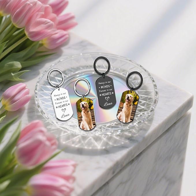 Custom Pet Photo Keychain - Personalized Memorial Keychain with Photo Name for Pet Loss Remembrance Dog Memory Sympathy Gifts