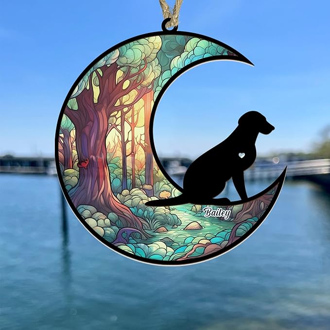 Personalized Dog Memorial Suncatcher/Ornament - Custom Name Dogs Loss Memorial Christmas 2023 Ornament, Stained Glass Light Catcher Dog Sympathy Gift, Pet Remembrance Keepsake Memory Windows Hangings