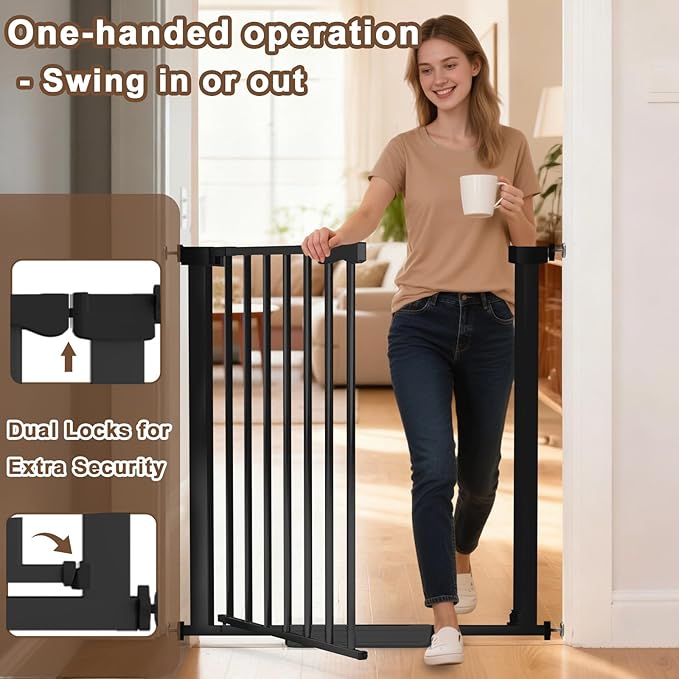 41" Extra Tall Baby Gate for Big Dog No Jumping Over, 46-54.7" Wide Pet Safety Gate Indoor for Doorways No Drilling,Auto Close Child Puppy Gates for Stairways Pressure Mounted (Black)