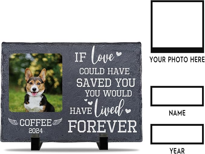 Personalized Dog & Cat Memorial Stone | Memorial Stone for Loss of Loved One | Custom Pet Grave Markers for Dogs or Cats Engraved with Pet's Name and Photo | Pet Loss Gifts for Dog or Cat Mom