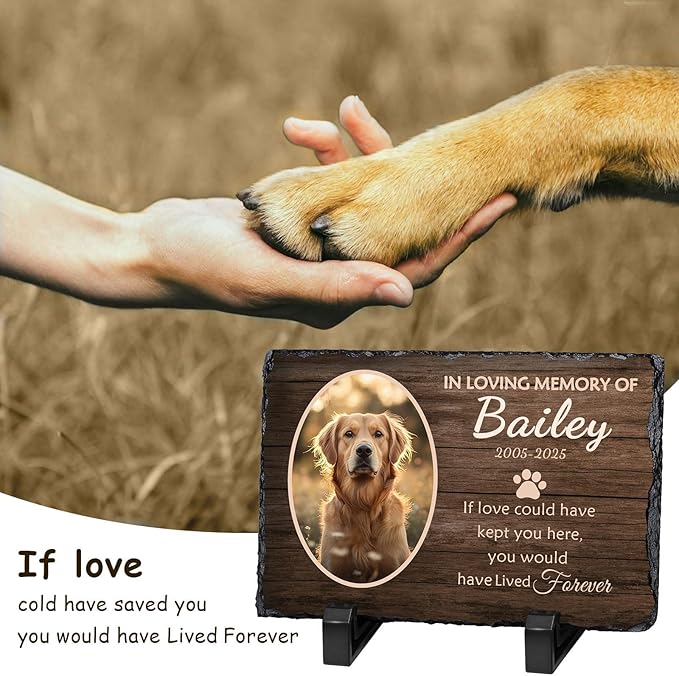 Ships Next Day Personalized Dog Memorial Gifts for Loss of Dog, Custom Pet Memorial Stone with Photo Name Date Bereavement Sympathy Gift for Dog Cat Lover