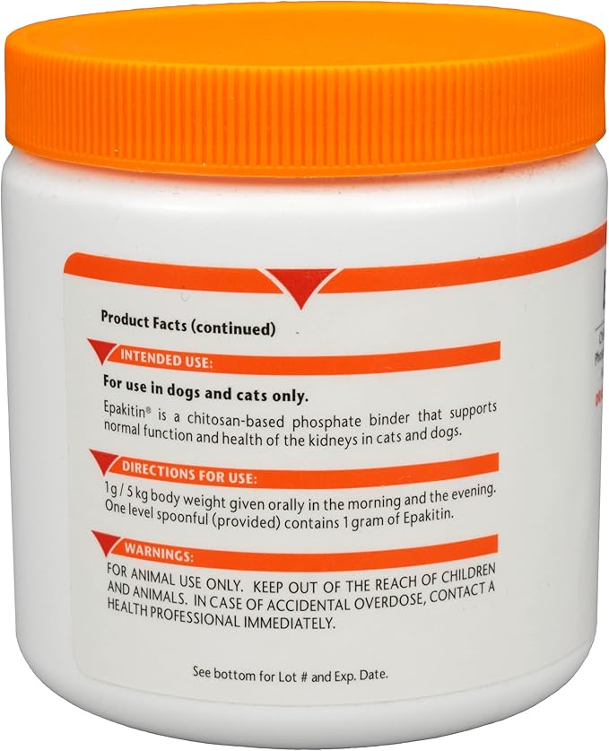 Vetoquinol Epakitin Chitosin-Based Phosphate Binder for Cats & Dogs – Renal Support Supplement Powder - 180g