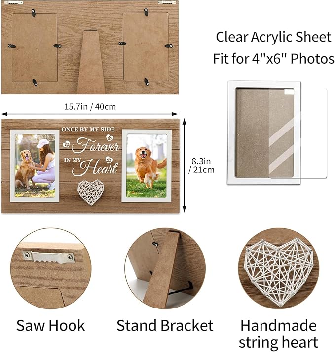 Dog Memorial Gifts for Loss of Dog - Pet Memorial Gifts for Dogs Cats - Cat Dog Memorial Picture Frame, Passing Away Gift for Dog Cat Sympathy Gift Photos Frame Double 4x6 IN