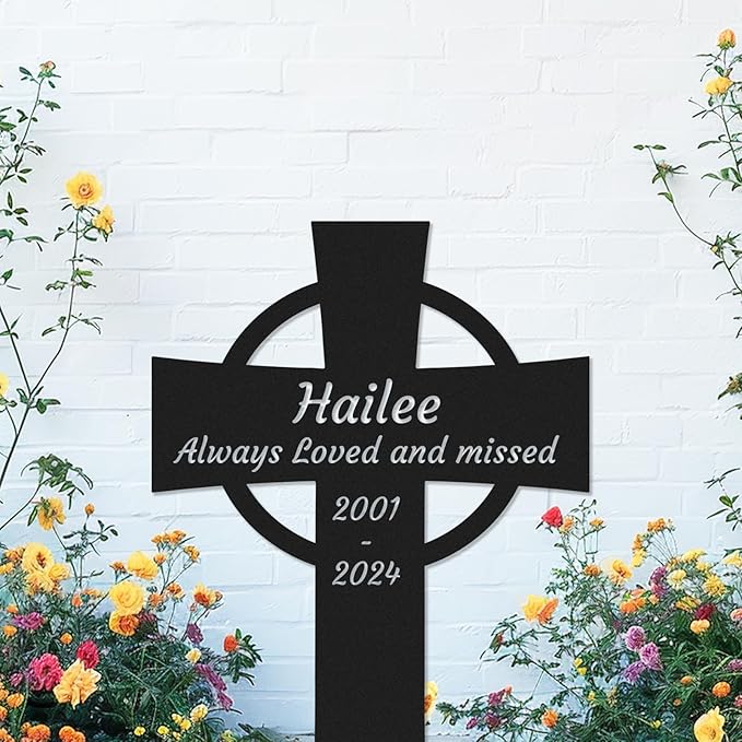 Custom Metal Pet Memorial Cross Stake Burial Marker for Outdoors, Personalized Pet Memorial Plaque Cemetery Grave Marker Yard Remembrance Stake