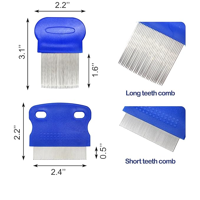 Quacc 4 Different Kinds of Flea Combs, Stainless Steel Round Teeth Dog Cat Lice Combs, Durable Fine Tooth Pet Tear Stain Remover Tool (Blue)