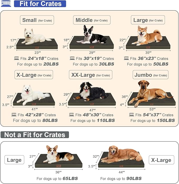 Orthopedic Dog Bed for Extra Large Dogs, XL Comfort Pet Mat for Large Sized Dog 44x32 Inch, Egg Crate Foam with Removable Washable Oxford Cover, Coffee