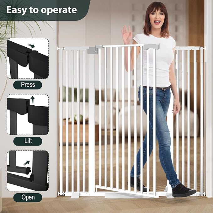 51'' Extra Tall Cat Gate Barrier for Doorways Hallways, Pressure Mounted Pet Dog Gates No Drilling Auto Close, Cat Fence Indoor Climb Proof 30-32.6'' Wide (White)