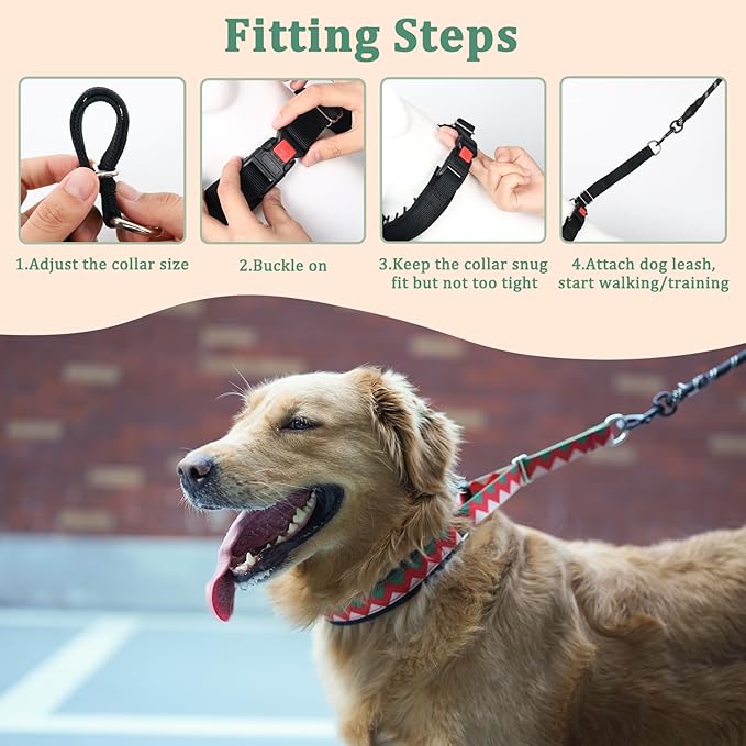 Mayerzon No Pull Dog Prong Collar Martingale, Personalized Pinch Collar with Geometric Patterns for Large Medium Small Dogs for Walking Training Festival, Easy to Use(L, Ethnic Green)