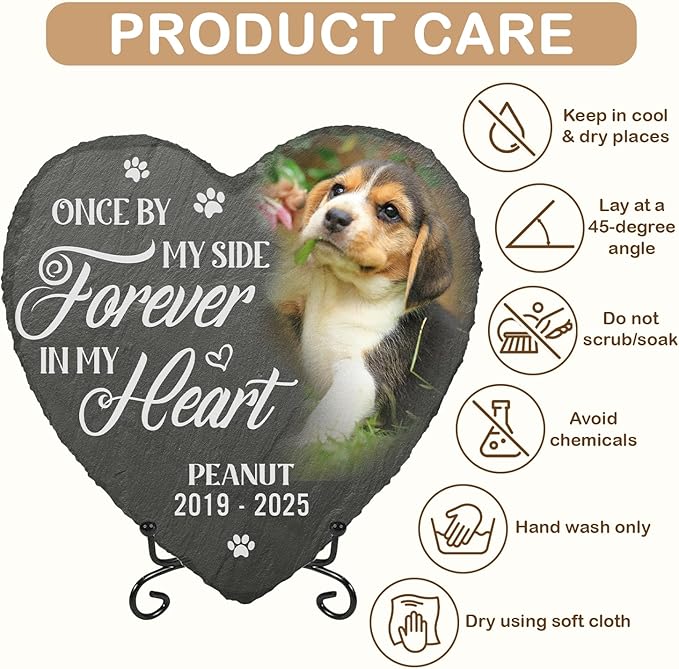 Once by My Side Forever in My Heart Personalized Photo Dog Memorial Stone, Dog Memorial Gifts for Loss of Dog, Pet Loss Gifts, Pet Memorial Stones for Dogs Cemetery Decorations for Grave