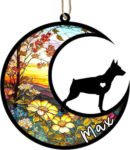 Personalized Dog Memorial, Custom Name Miniature Pinscher Dog Christmas Ornament with Name, Custom Breeds, Pet Loss Light Catcher, Gifts for Lovers Loss of Pet Sympathy on Mothers Day Christmas