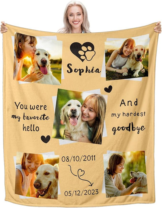 Personalized Pet Memorial Gifts, Custom Throw Blanket with Pet Photo & Name, Customized Pet Memorial Gifts for Loss of Dog Cat, Puppy Bereavement/Passing Away Gifts, Remembrance Gift for Dog Mom Dad