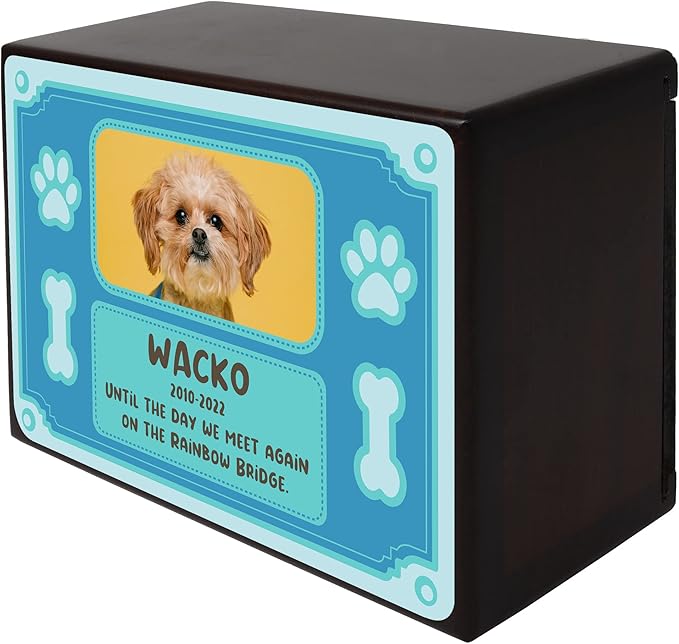 Custom Pet Keepsake Urns for Dogs, Wooden Box for Pet Ashes with Photo, Small, 6" x 4" x 2.75", Rosewood, Animal Print