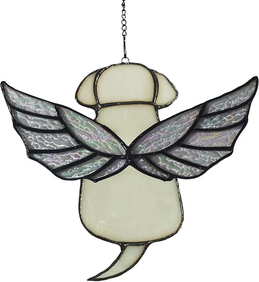 Stained Glass Rainbow Wing Angel Dog Memorial Gift for Loss of Dog Bereavement(White)