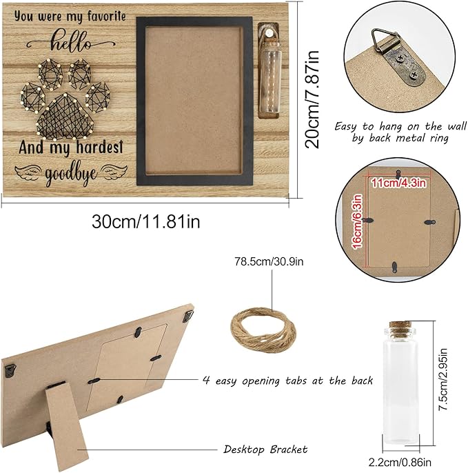 Dog Memorial Gifts for Loss of Dog, Picture Frame for 4.3x6.3in Photo with a Glass Bottle for Collect Hair, Loss of Dog Sympathy Gift - Cat Pet Bereavement Remembrance Picture Frame