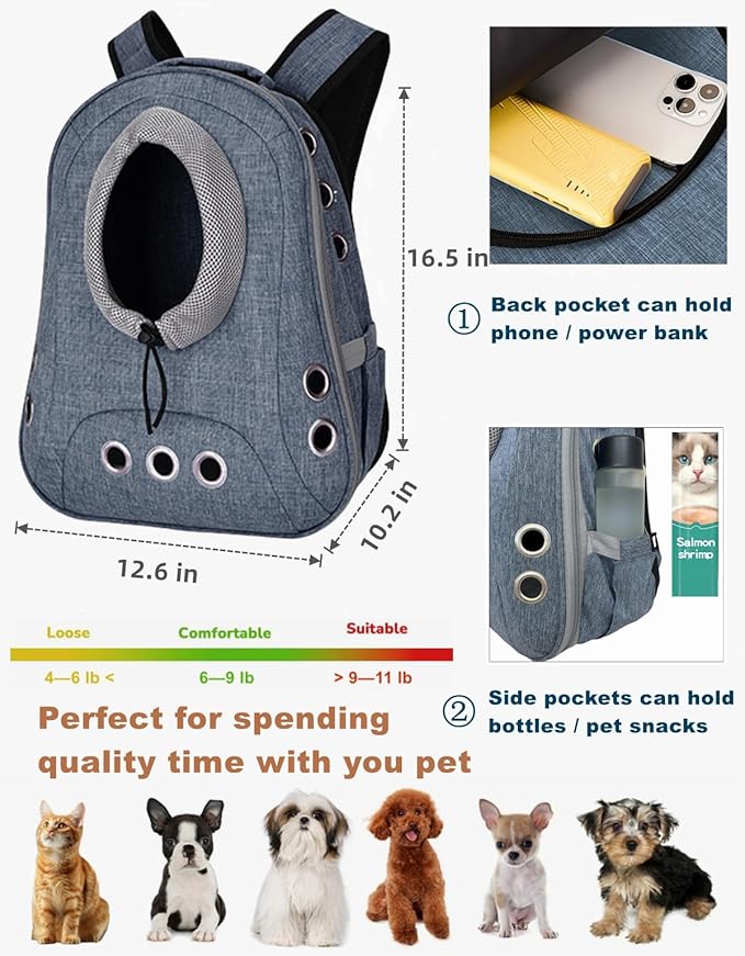 Pet Dog Backpack Carrier Small Doggy Front Backpack,Large Space Cat Carrier Backpack,Ventilated for Hiking,Camping,Travel,Suitable for Shopping and Vet,Max 12 lbs(Denim Blue)