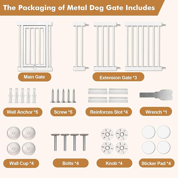 Dog Gate - 16.5" Small Pet Safety Gates,Easy to Step Over, 13.77"-41.3" Adjustable Extra Wide, Pressure Mounted Metal Doggy Gtae for Indoor,Kitchen