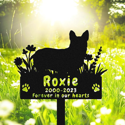 Personalized Dog Corgi Memorial Stake Metal Grave Marker, Custom Corgi Flowers Dog Memorial Grave Marker Garden Stake, Metal Sympathy Sign Remembrance Marker Customized Gifts