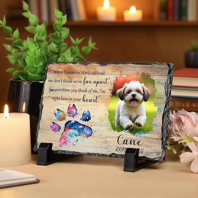 Ship Next Day, Customized Pet Memorial Stones for Dogs Cats Memorial Gifts for Loss of Dog Death Sympathy Gift with Photo Picture Name Date Personalized Pet Frame