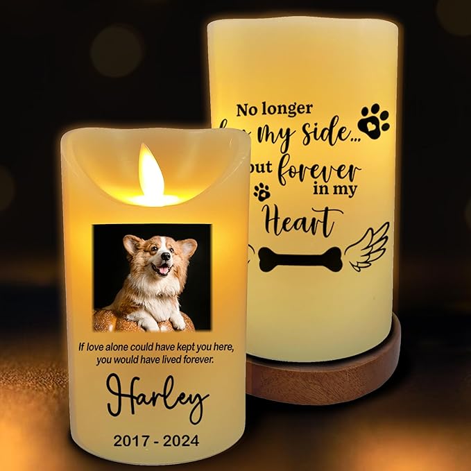 Remembrance Gift for Loss of Dog - Custom Pet Memorial LED Candle, Flickering Battery Operated Candle, Pet Loss Sympathy Gift, Pet Safe Tribute, Ideal Gifts for Dog Lovers