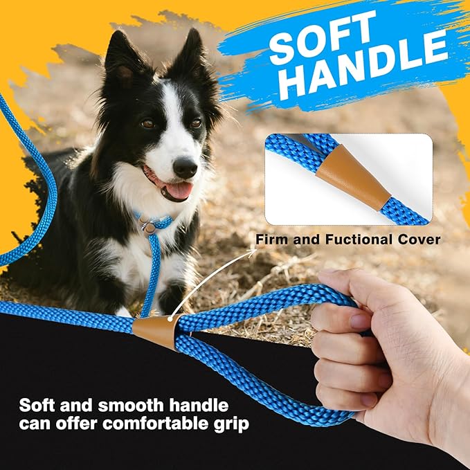 FASTFOX Dog Training Leash, 6ft x 1/2 Inch Slip Lead Loop for Small Medium Large Dogs, No Pull 3-in-1 (Blue)