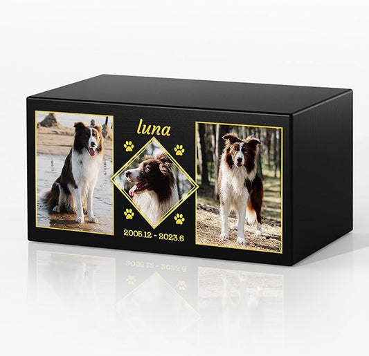 Bemaystar Personalized Pet Urns for Dogs Ashes - Large Custom Pet Memorial Box with Photo, Pet Cremation Urn Box, Wood Keepsake Urn for Pet Cremation, Sympathy Gift for a Pet Weight of Up to 10 lbs