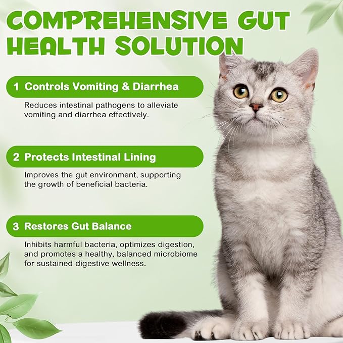 Probiotics for Cats Liquid, Cat Probiotic, 3 in 1 Cat Probiotics Supplement with Prebiotic & Digestive Enzymes | Support Gut Health, Diarrhea and Constipation Relief, Suitable for All Cats, 60 ml