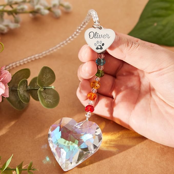 Personalized Rainbow Bridge Pet Memorial Gift Engravable Pet Suncatcher for Cats, Dogs, Car or Window Tribute