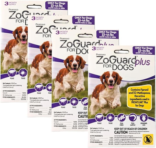 ZoGuard Plus Flea and Tick Prevention for Medium Dogs – Flea & Tick Prevention for Dogs 23-44lbs 12 Month Supply, Pack of 4
