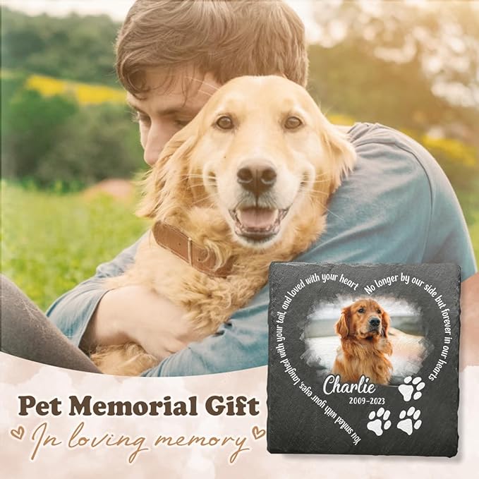 Personalized Pet Memorial Gifts, Dog Bereavement Gifts, Square Shaped Cat Memorial Stones, Memorial Plaques, Paw Print, Dog Memorial Gifts for Loss of Dog Sympathy Gift