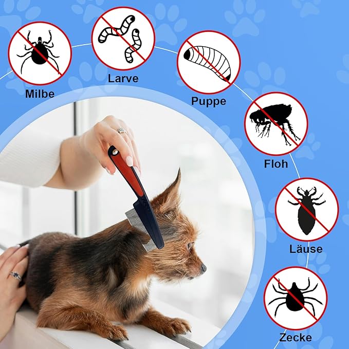 2Pcs Flea Comb for Dogs Cats, Upgrade Multifunctional Pet Comb Pet Hair Removal Flea Comb, Fine Tooth Stainless Cleaning Massage Brush for Dog Cat (Red)