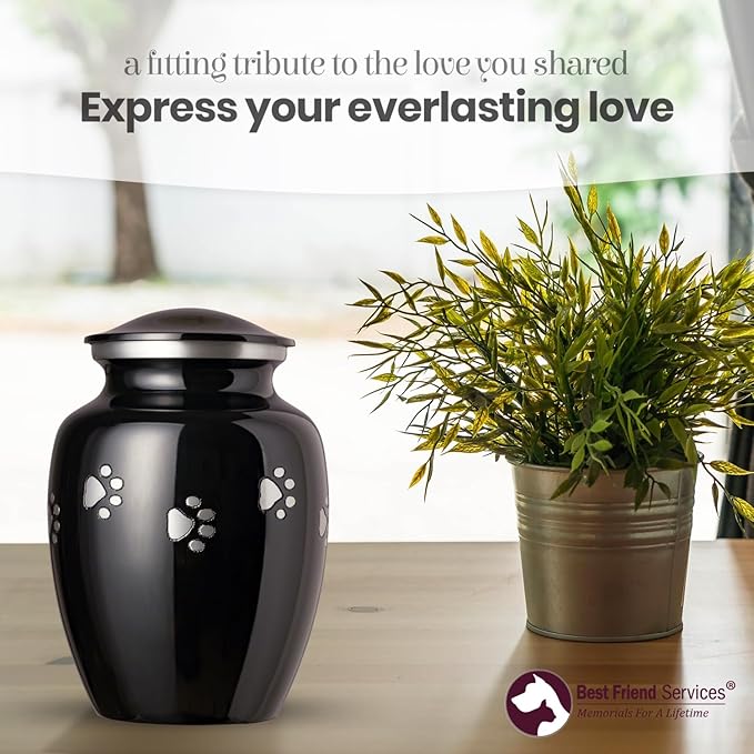 Ottillie Paws Legacy Series Pet Urn for Dogs, Handmade Aluminum Memorial Cremation Urn (X-Large - Pets up to 170 lbs, Ebony, Horizontal Pewter Paws, XL - Pets up to)