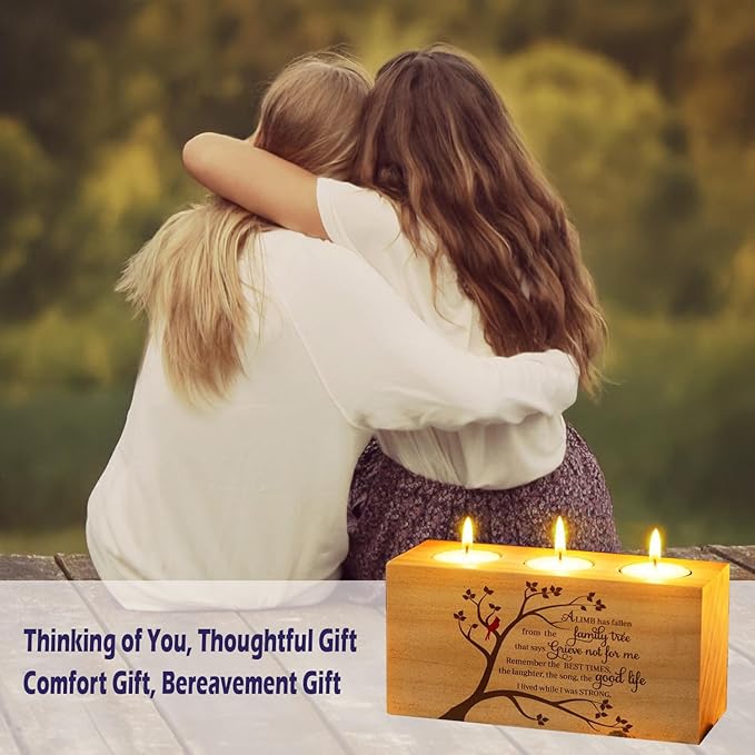 Sympathy Gifts for Loss of Loved One – Memorial Bereavement Gifts Candle Holders – Handcrafted Wooden Keepsake with Poem I Condolence Gift, Bereavement Gifts for Loss of Mother, Father (A Limb)