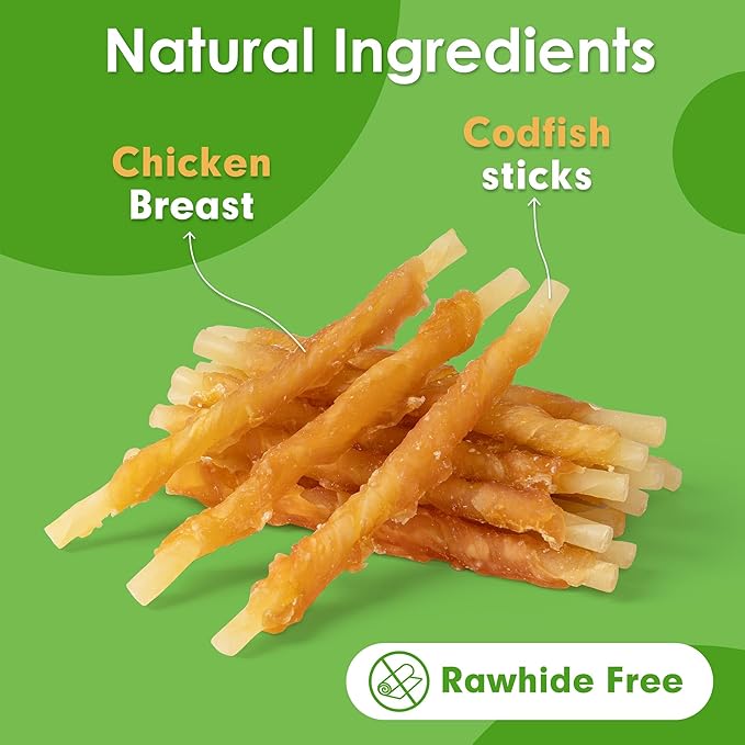 MON2SUN Rawhide Free Dog Treats Chicken Wrapped Cod Sticks for Small Dogs Healthy Training Treats Soft Snacks (14.11 Ounce -Pack of 2)