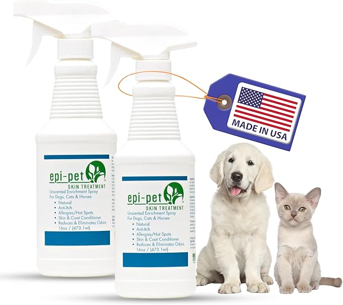Epi-Pet Veterinary Formulated Dog Hot Spot and Dog Itch Spray, Pet Skin Treatment Spray for Allergies, Deshedding and Redness, Use it as Skin and Coat Conditioner(16 Fl Oz (Pack of 2), Unscented