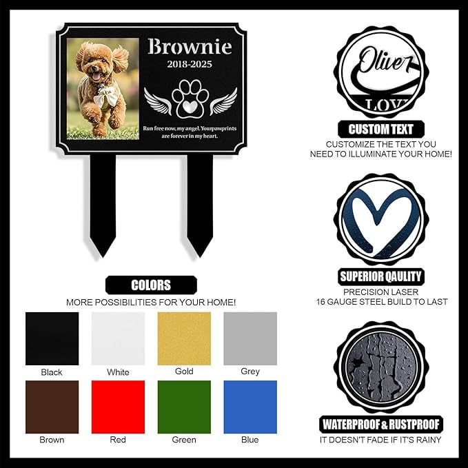 Custom Dog Grave Markers Outdoor, Personalized Pet Grave Marker Dog Memorial with Photo and Name, Outdoor Weatherproof Pet Cemetery Sign, Personalized Dog Memorial Gifts for Loss of Dog