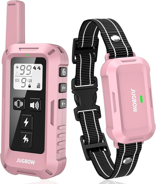 Jugbow Dog Shock Collar - 4200FT Dog Training Collar with Remote, IPX7 Waterproof Electric Collar with 4 Training Modes, Security Lock, Rechargeable e-Collar for Dogs 10-120lbs(Pink)