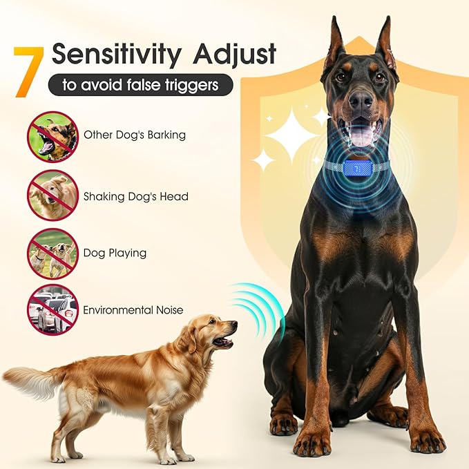 Dog Bark Collar for Large Medium Small Dogs, Effective No-Bark Collar, Smart Barking Collar, Rechargeable Bark Collar with 7 Sensitivity, 3 Modes, Waterproof, SkyBlue