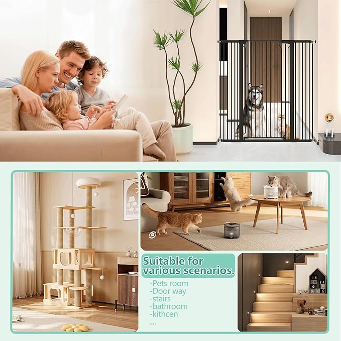 51" Extra Tall Cat Gate for Doorway Auto Close Encrypted Cat Gate 30"-49.27" Adjustable Width Pet Gate Include 5.5" and 8.26" Extension Kits No Drilling Pressure Mount Kit