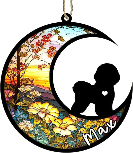 Personalized Dog Memorial, Custom Name Bichon Frise Dog Christmas Ornament with Name, Custom Breeds, Pet Loss Light Catcher, Gifts for Lovers Loss of Pet Sympathy on Mothers Day Christmas