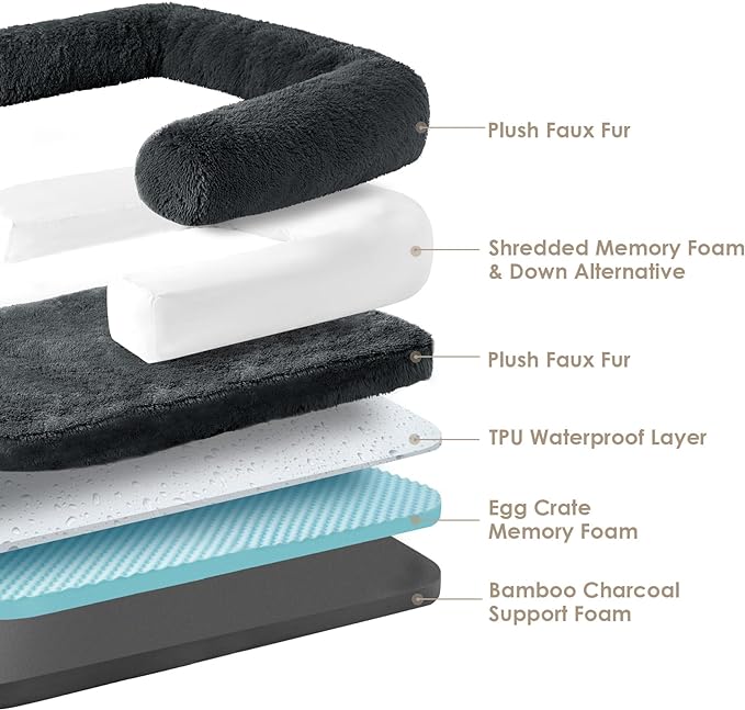 EHEYCIGA Foldable XXL Dog Bed for Large Sized Dog, 54"x38"x7.5" Faux Fur Fluffy Pet Couch Bed, Orthopedic Calming Memory Foam Big Pet Bed, Washable Pet Sofa Bed with Non-Slip Bottom, Dark Grey