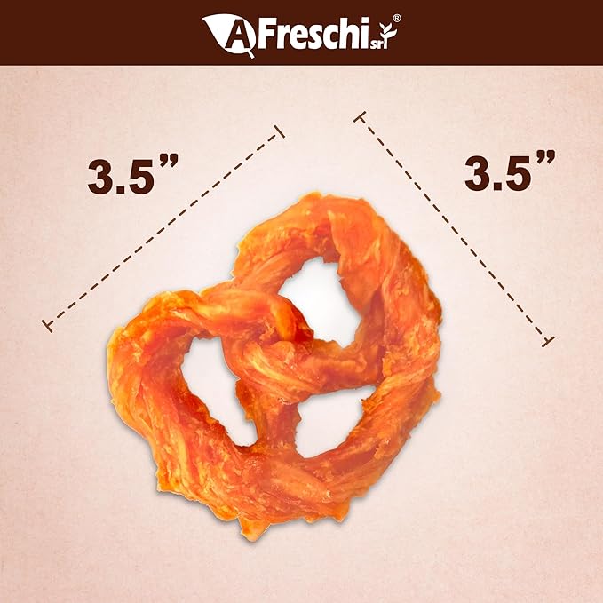 A Freschi srl Turkey Tendons for Dogs, USA-Sourced, Healthy Dog Treats, Rawhide-Free Puppy Chews, Long Lasting, All Natural, Hypoallergenic Dog Treats for Medium Breeds, 10 oz Pack Pretzel (M)