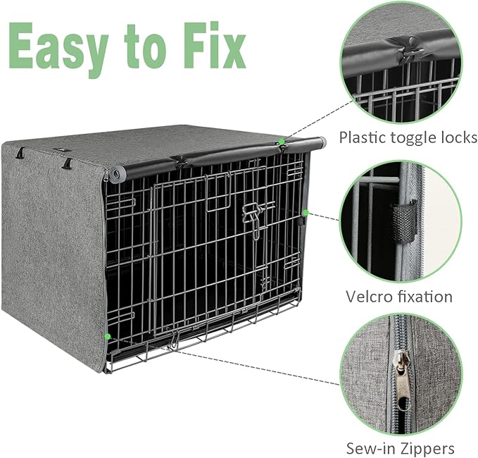 X-ZONE PET Double Door Dog Crate Cover - Polyester Pet Kennel Cover (Fits 24 30 36 42 48 inches Wire Crate) (30 Inch, Grey)