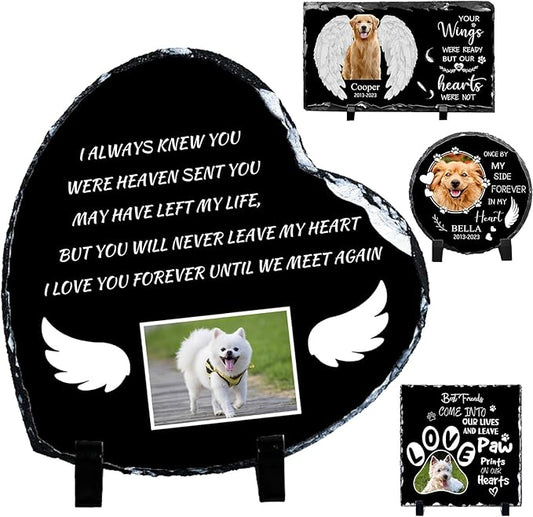 Pet Memorial Stones for Dogs Personalized Photo Rock Slate Heart Shape Customized Memorial Stone Gifts for Loss Dog Cat