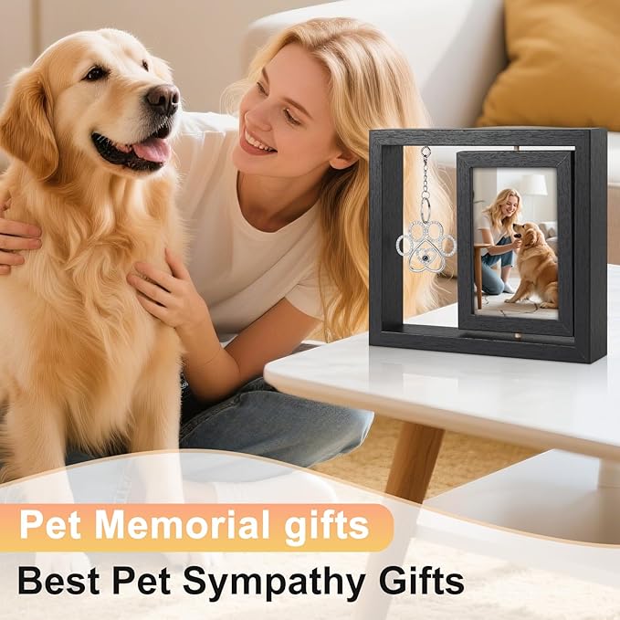 Uross Dog Memorial Gifts for Loss of Dog- Pet Memorial Remembrance Bereavement Sympathy Gifts for Dogs, Rotating Wooden Dog Passing Away Gifts Picture Frame for 4x6 Photo- Black