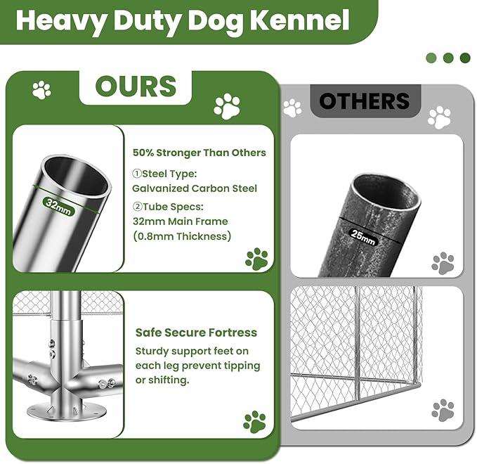 10x10 FT Outdoor Dog Kennel with Waterproof Roof - Heavy Duty Metal Exercise Pen, Weatherproof UV-Resistant Cover & Secure Locking for Large Dogs（124 x 124 x 87IN）