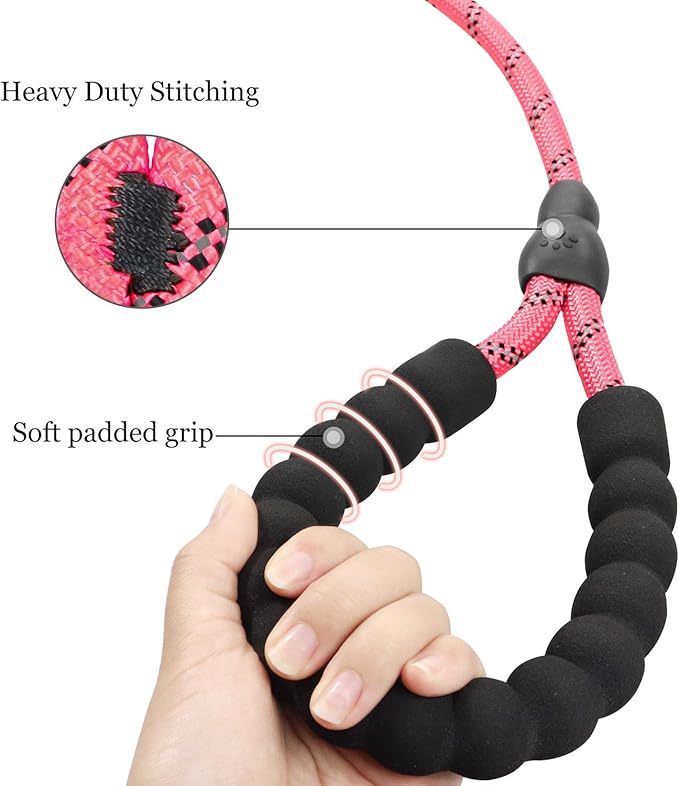 TagME Slip Leads for Dogs that Pull, 6 FT No-Pull Training Leash with Lock, Escape-Proof Design, Reflective & Padded Handle for Large Dogs, Pink