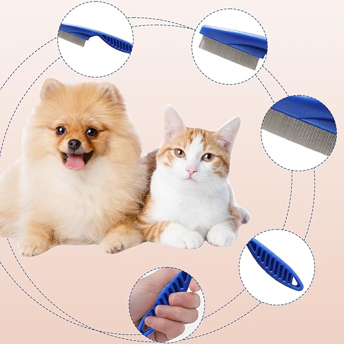 Flea Comb for Dogs and Cats, 2026 New Multifunctional Pet Lice Comb Fine Tooth Grooming Massage Brush for Removing Tear Stains, Fleas (Blue)